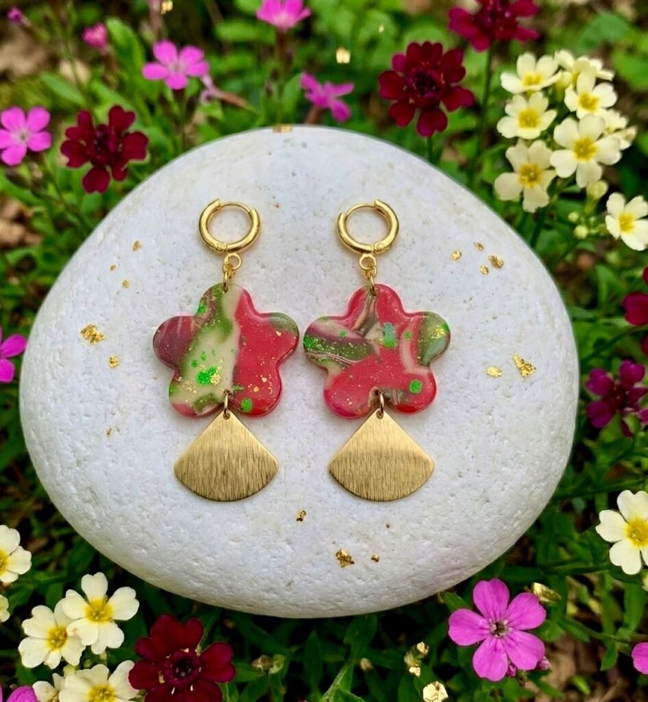 Pendientes Artesanales en Arcilla Polimérica, resinas y acero Inoxidable