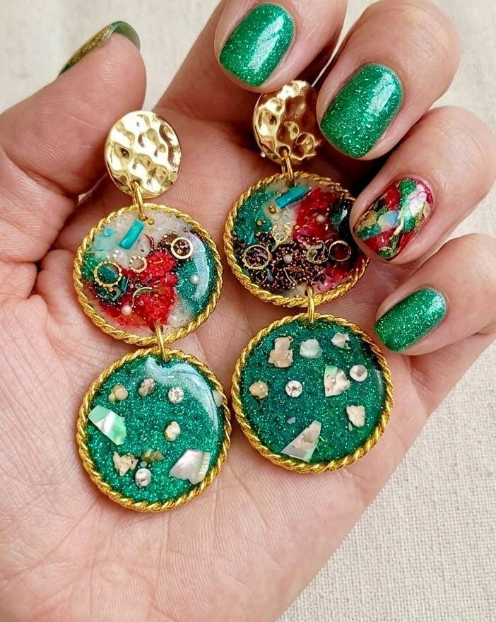 Pendientes en resina hechos a mano con acero inoxidable